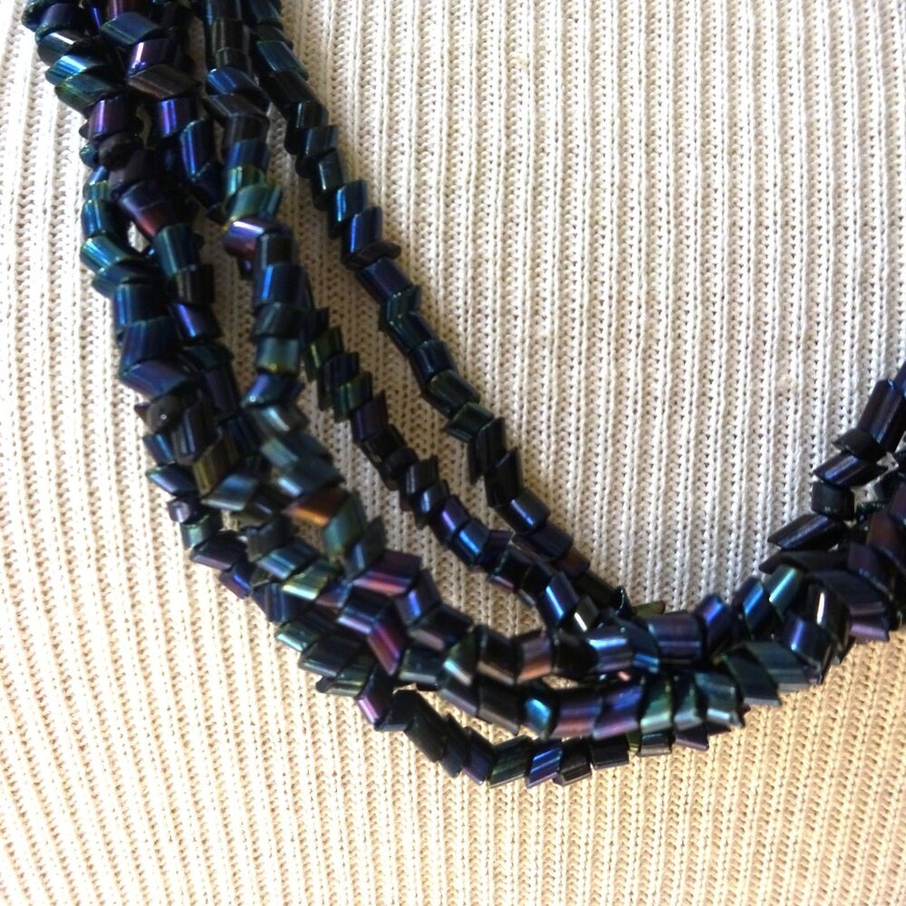 Bohemian Glass Blue Purple Iris Multi Strand Necklace - NEW